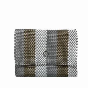 NEW LOLA'S BAG women's woven stripe long metal strap crossbody bag in silver/gol